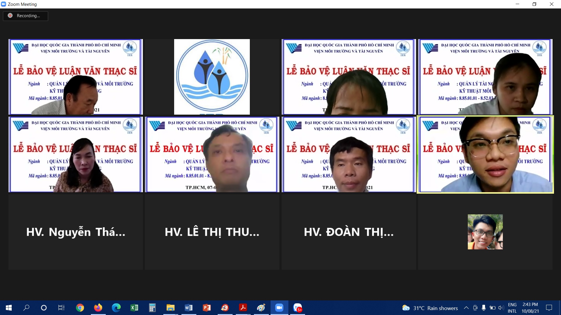 Bảo vệ luận văn Thạc sĩ ngành QLTN&MT và KTMT khóa 2018&2019